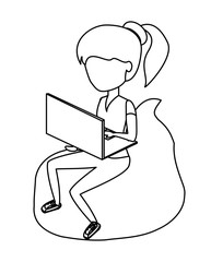 avatar woman sitting on a bean bag and using a laptop computer over white background, vector illustration