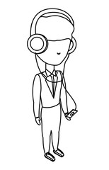 avatar man listening music with headphones over white background, vector illustration