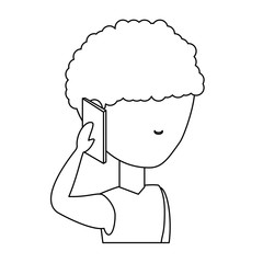 avatar man talking on cellphone over white background, vector illustration