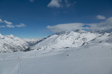 Lift system. Skiing in Alps. Perfect slopes