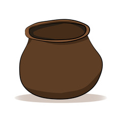 Clay brown pot on a white background. Vector illustration. Hand drawing