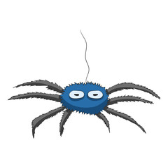 cartoon spider hanging on a cobweb. Vector illustration. Hand drawing