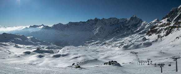 Lifts in Alps. Skiing in Europe. Winter vacation
