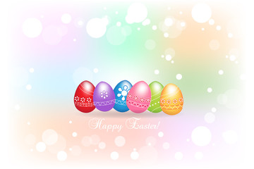 Fototapeta na wymiar Happy Easter greetings card with eggs watercolor image logo background.