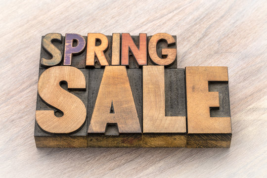 spring sale word abstract in wood type
