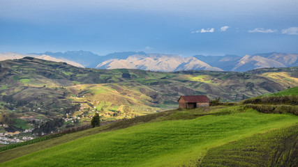 andean lanscape with house amazing grenn blue  view