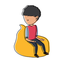 avatar man sitting on bean bag over white background, colorful design. vector illustration