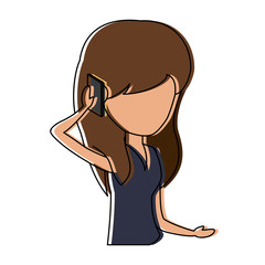 avatar Woman Talking on Cellphone over white background, colorful design. vector illustration