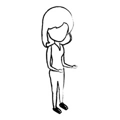 sketch of avatar woman standing over white background, vector illustration