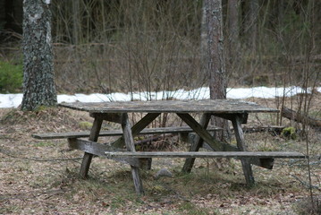 Old outdoor furniture in the woods