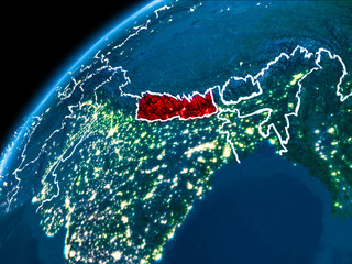 Map of Nepal at night