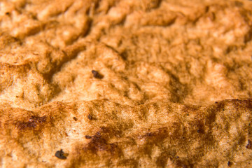 Abstract grunge background of yellow dried paper macro