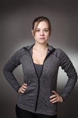 fitness model on gray background