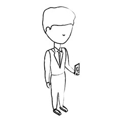 sketch of avatar businessman standing and talking on cellphone over white background, vector illustration