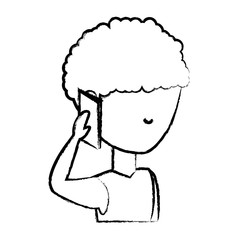 Fototapeta premium sketch of avatar man talking on cellphone over white background, vector illustration