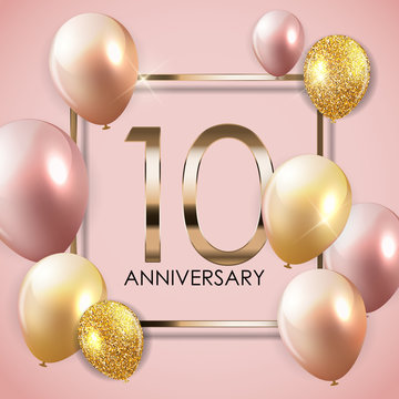 Template 10 Years Anniversary Background With Balloons Vector Illustration