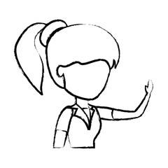 sketch of avatar woman with pony tail over white background, vector illustration