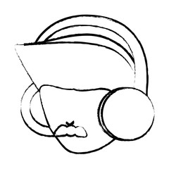 sketch of avatar man with mustache and  using a headphones over white background, vector illustration