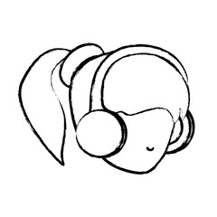 sketch of avatar woman head with headphones over white background, vector illustration