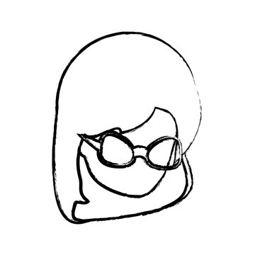 sketch of avatar woman wearing glasses over white background, vector illustration