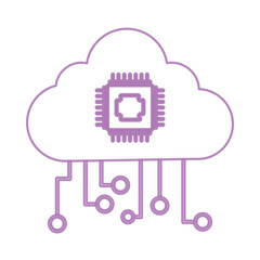 cloud storage with computer chip icon over white background, colorful line design. vector illustration