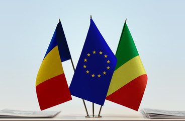 Flags of Romania African Union and Republic of the Congo