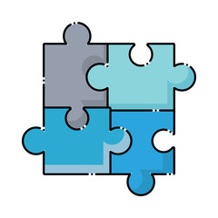 puzzle pieces icon over white background, colorful line design. vector illustration