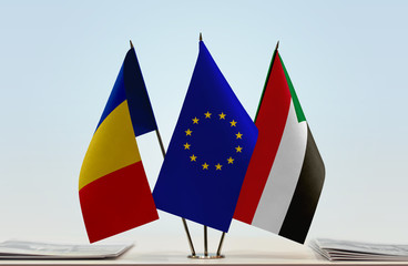 Flags of Romania African Union and Sudan