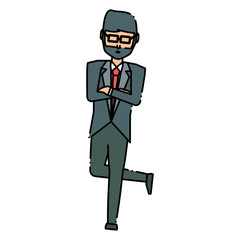 Obraz premium avatar businessman standing with one leg crossed icon over white background, vector illustration