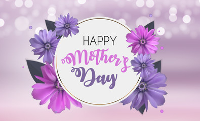 Happy Mother`s Day Cute Background with Flowers. Vector Illustration
