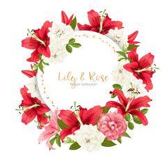 rose and lily wedding invittion. vector card.