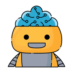 Cartoon robot showing the brain over white background, colorful design. vector illustration