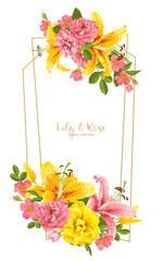 rose and lily wedding invittion. vector card.