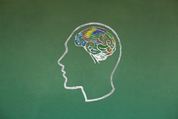 Human head Concept Drawing on Blackboard Texture