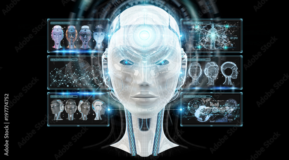 Fototapete digital artificial intelligence cyborg interface 3d rendering