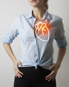 woman  with visualisation of anatomy heart