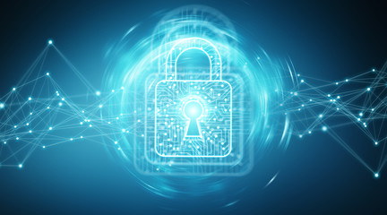 Digital padlock securing datas background 3D rendering
