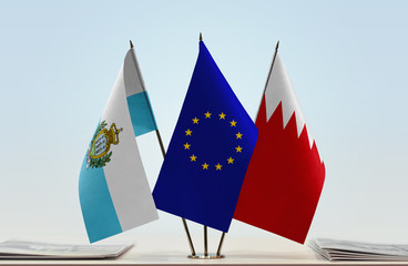 Flags of San Marino European Union and Bahrain