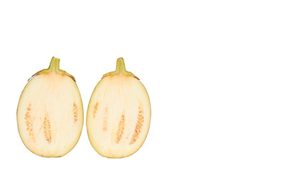 purple fresh organic half of eggplant isolated on white background. copy space, template