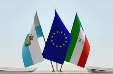 Obraz na płótnie Canvas Flags of San Marino European Union and Equatorial Guinea