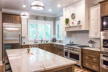 Fototapeta na wymiar Beautiful modern white kitchen 