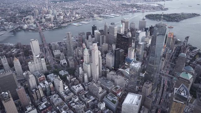 New York City high angle aerial view of TriBeCa and Lower Manhattan Financial District