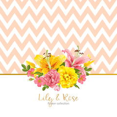 rose and lily wedding invittion. vector card.