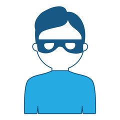 cartoon thief icon over white background, blue shading design. vector illustration