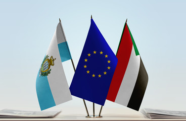 Flags of San Marino European Union and Sudan