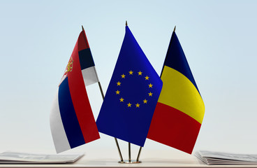 Flags of Serbia European Union and Chad