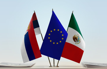 Flags of Serbia European Union and Mexico