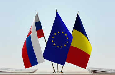 Flags of Slovakia European Union and Chad