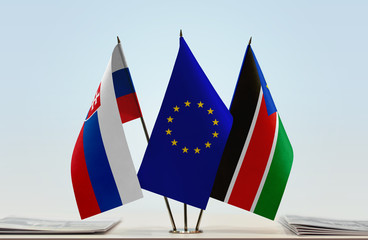 Flags of Slovakia European Union and South Sudan