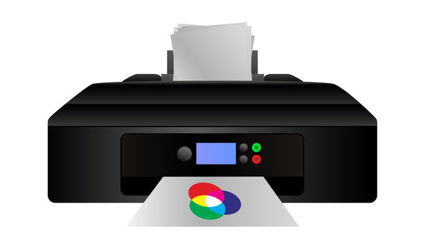 Vector illustration of home digital inkjet rgb printer with additive color mixing